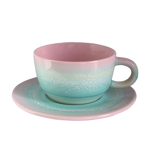 Pastel Ombre Tea Cup & Saucer Set Pink & Green