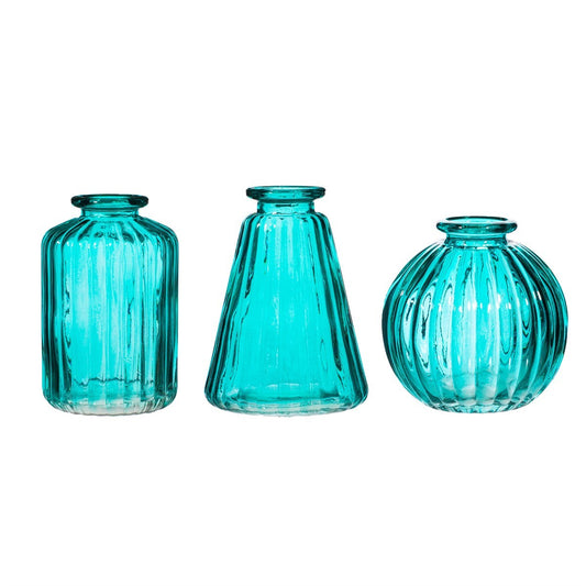 Turquoise Glass Bud Vases -  Set of 3