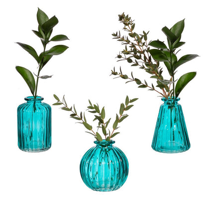 Turquoise Glass Bud Vases -  Set of 3