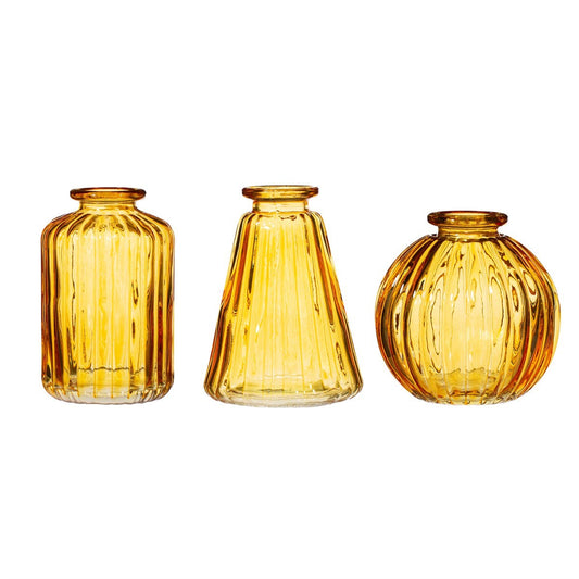 Yellow Glass Bud Vases -  Set of 3