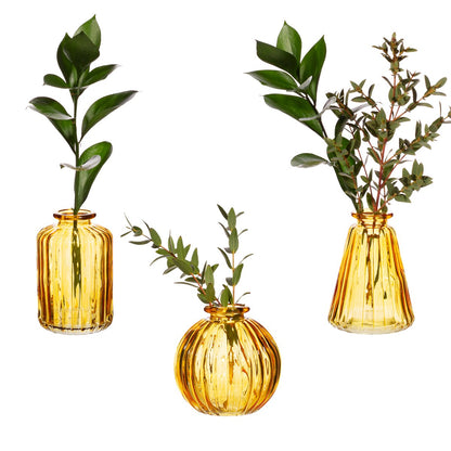 Yellow Glass Bud Vases -  Set of 3