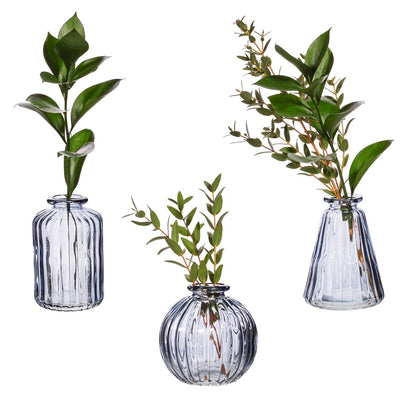 Grey Glass Bud Vases -  Set of 3