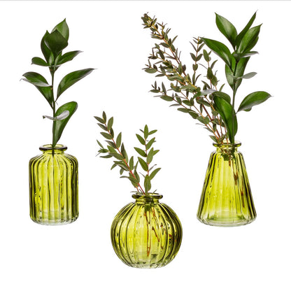 Olive Green Glass Bud Vases -  Set of 3