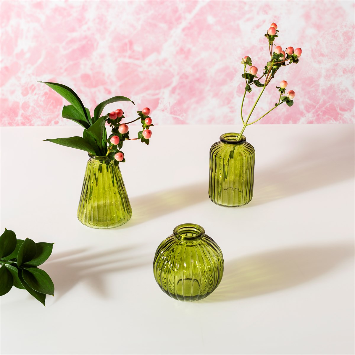 Olive Green Glass Bud Vases -  Set of 3