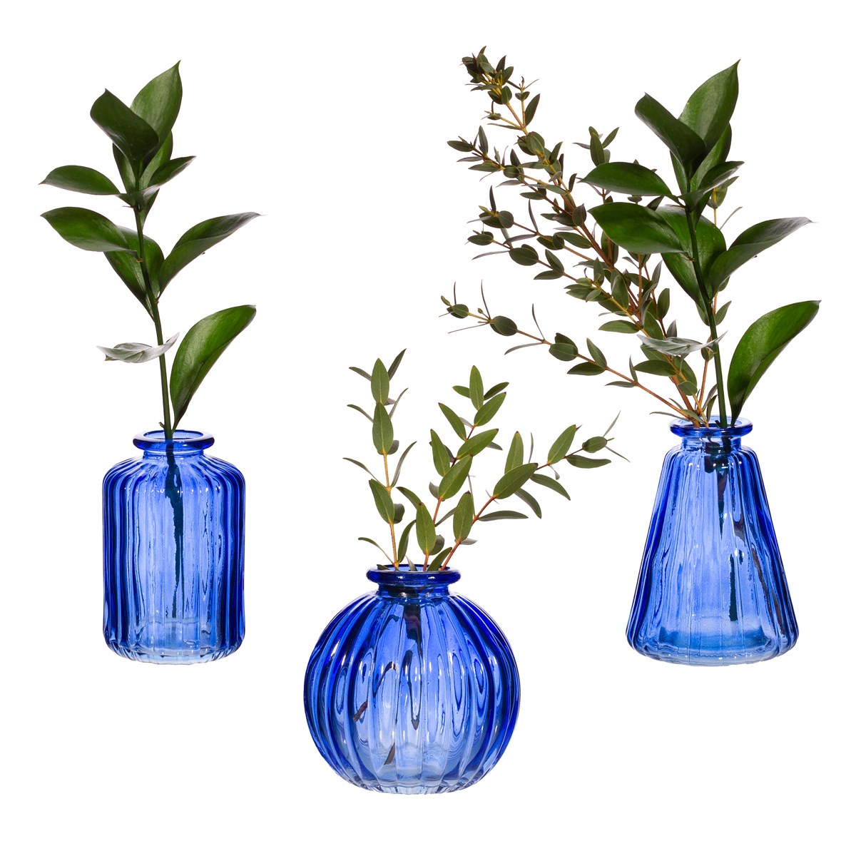 Cobalt Blue Glass Bud Vases -  Set of 3