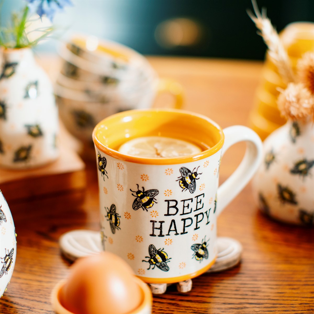 Bee Happy Yellow Mug