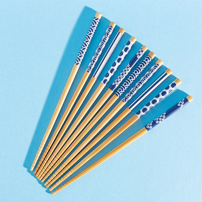 Japandi Bamboo Blue Chopsticks - Set of 5