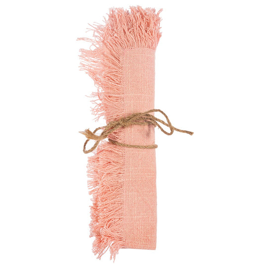 Pink Stonewash Napkins with Fringed Edge - Set of 2