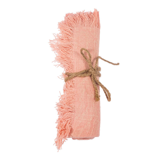 Pink Stonewash Placemats with Fringed Edge - Set of 2