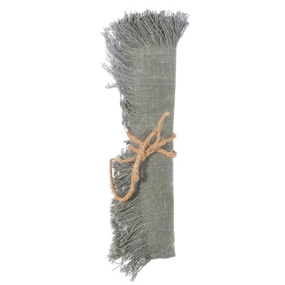 Grey Stonewash Napkins with Fringed Edge - Set of 2