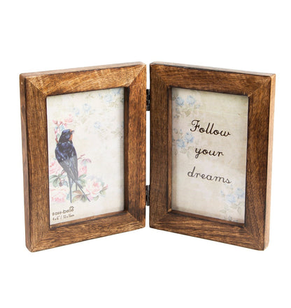 Double Dark Brown Wood Photo Frame