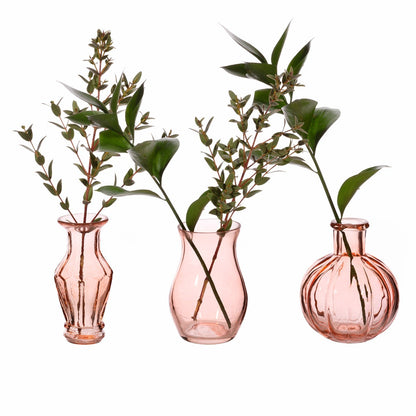 Recycled Glass Vintage Bud Vase Pale Pink - Set of 3