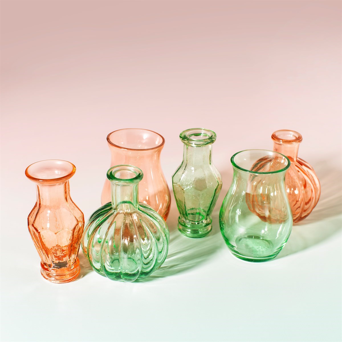 Recycled Glass Vintage Bud Vase Pale Pink - Set of 3