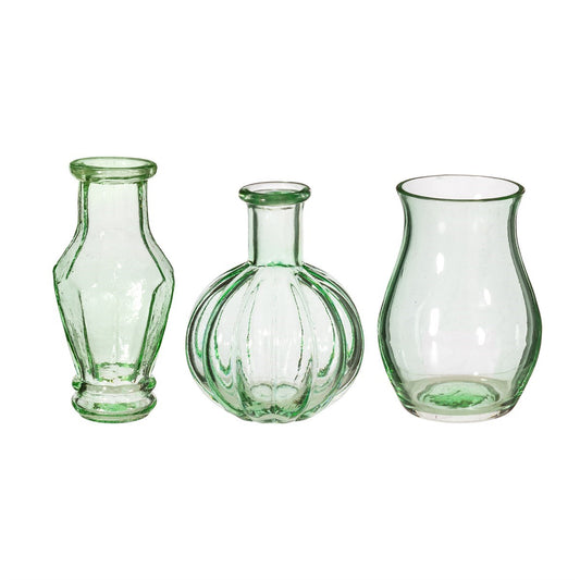 Recycled Glass Vintage Bud Vase Pale Green - Set of 3