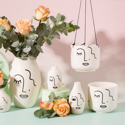 Abstract Face White Large Planter