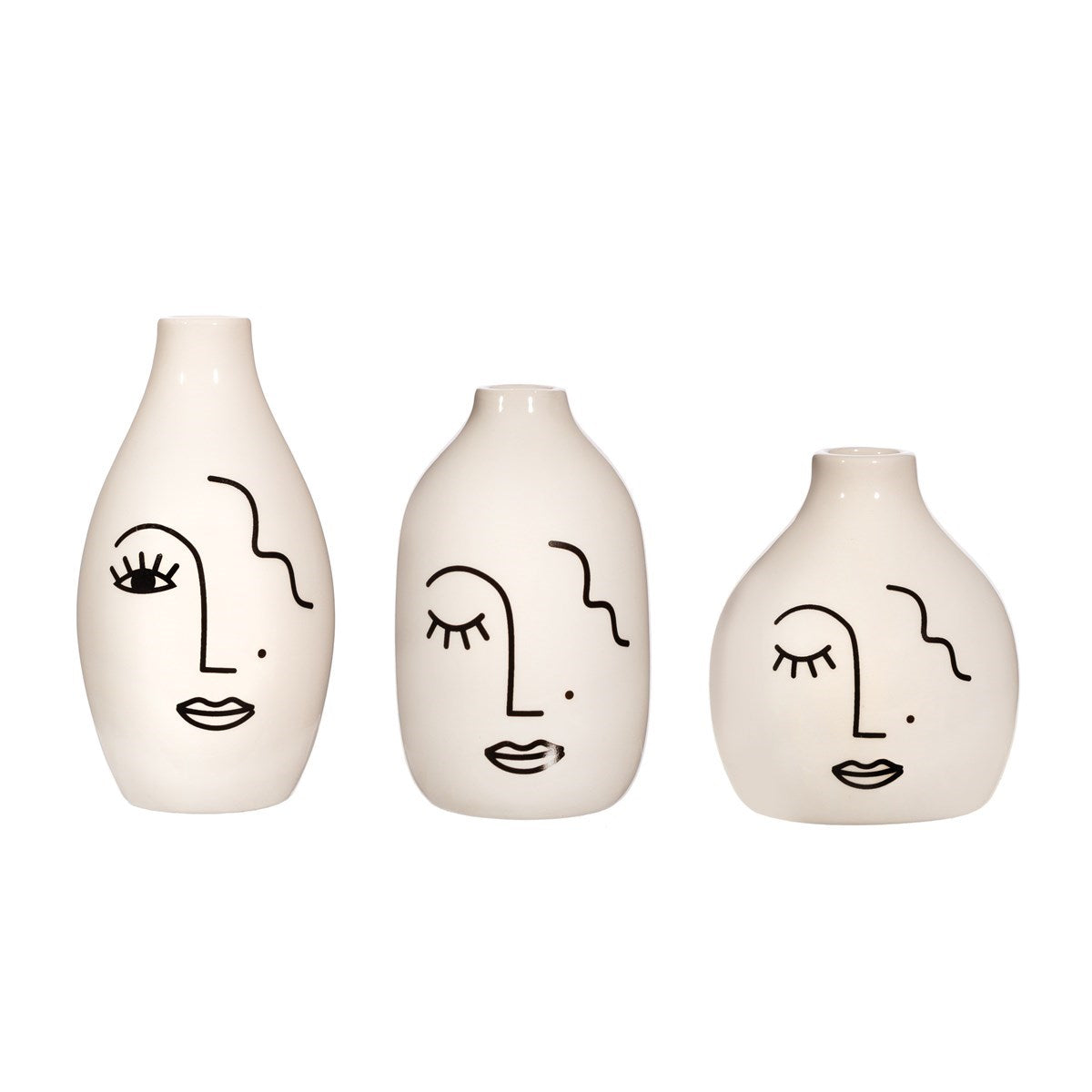 Abstract Face White Vases - Set of 3