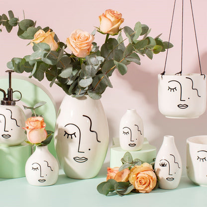 Abstract Face White Vases - Set of 3