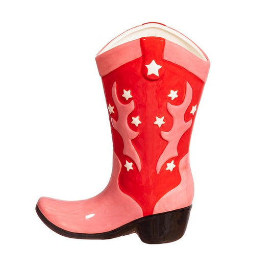 Cowboy Boot Pink & Red Vase