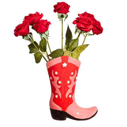 Cowboy Boot Pink & Red Vase