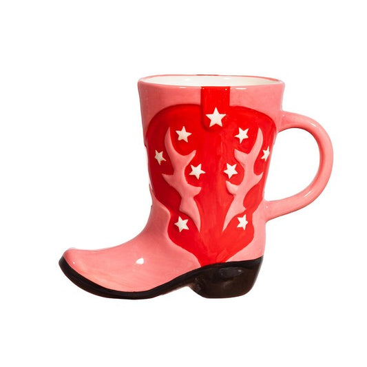 Cowboy Boot Shaped Pink & Red Mug